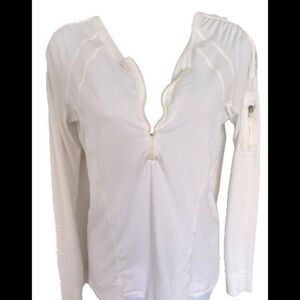 Athleta Zip UPF  Long Sleeve Top - S ivory , polyester spandex